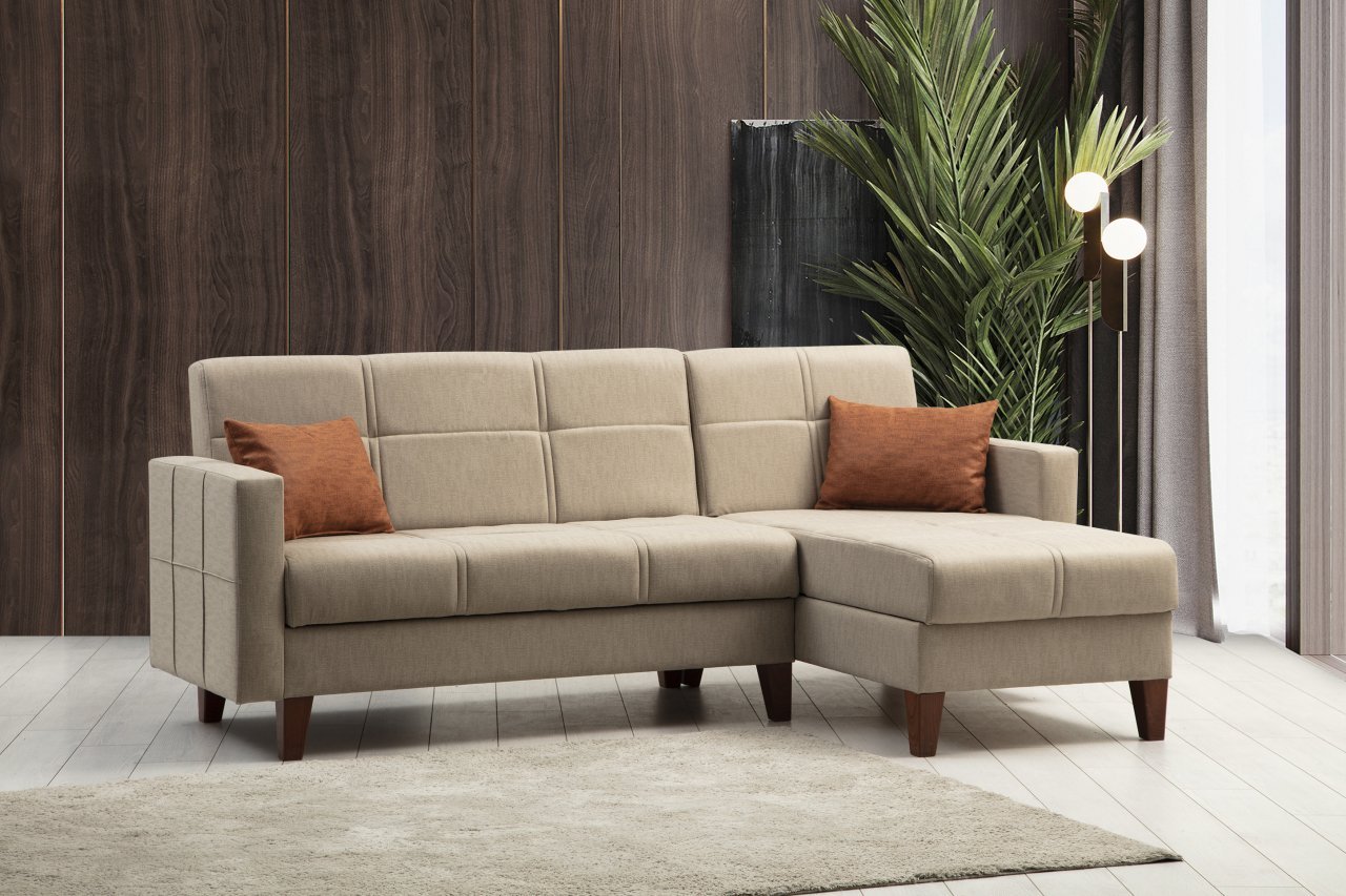 Polya Storage Base L-Shaped Corner Sofa Beige