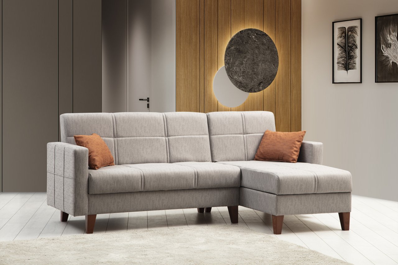 Polya Storage Base L-Shaped Corner Sofa Light Grey