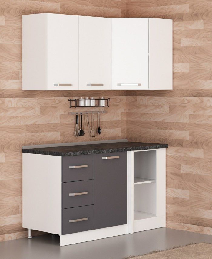 Kayra Home 145Cm Corner Kitchen Cabinet - White/Anthracite K145-A2