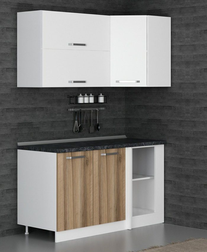 Kayra Home 150Cm Corner Kitchen Cabinet - White/Gold K150-D2