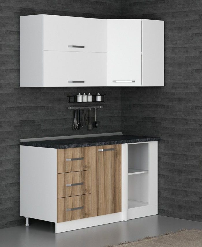 Kayra Home 150Cm Corner Kitchen Cabinet - White/Gold K150-D4