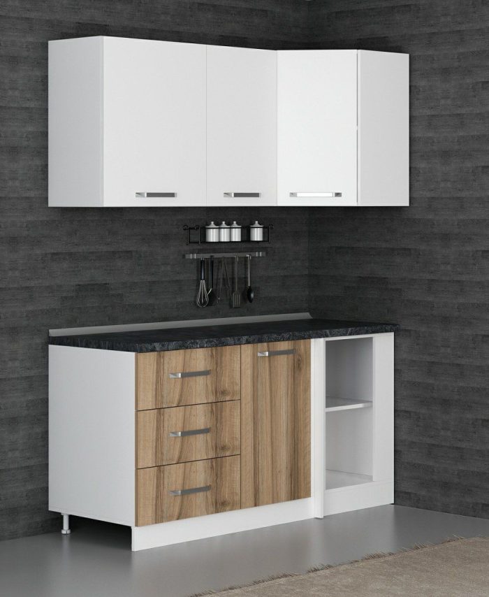 Kayra Home 165Cm Corner Kitchen Cabinet - White/Gold K165-D2